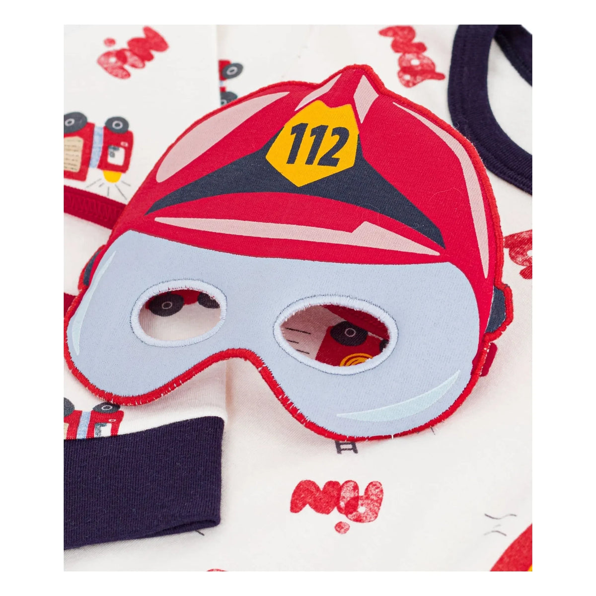 Petit Bateau - Organic Cotton Firefighter Pajama and Mask Set | White