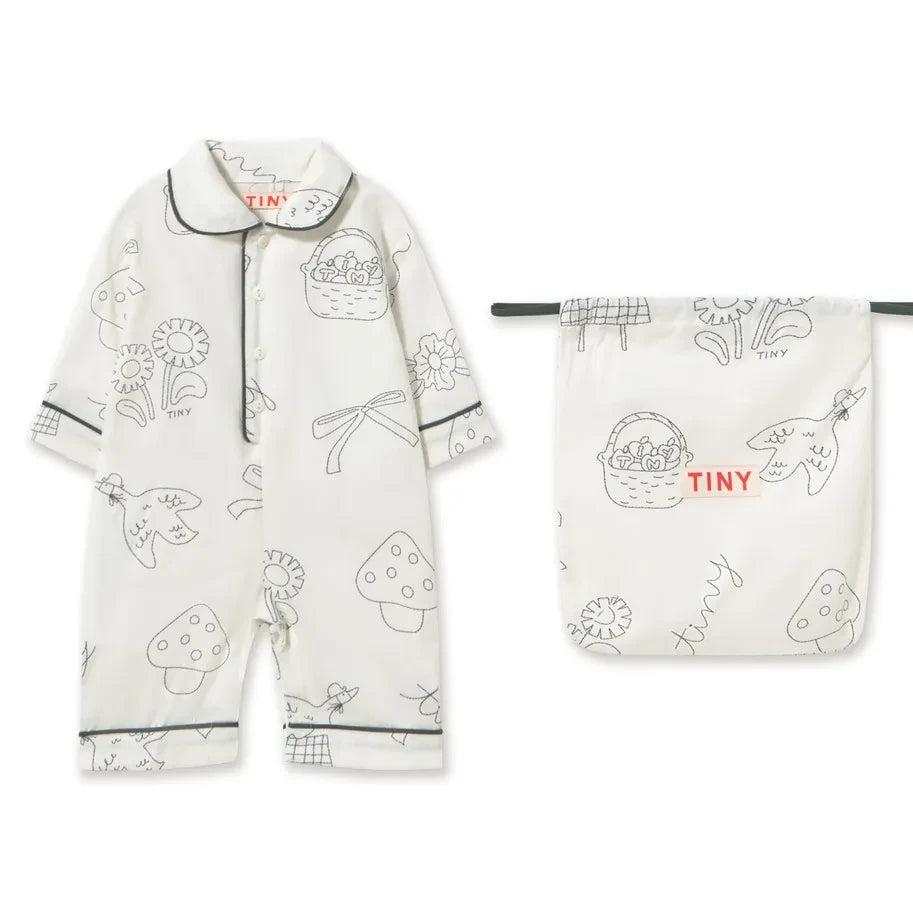 Tinycottons - Mushroom Pattern Onesie Pajama | White