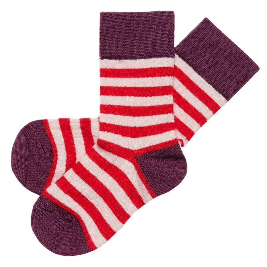 FUB - 2 Pair Set of Striped Wool Socks | Red