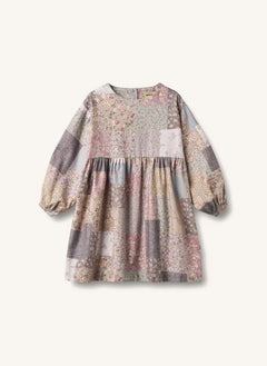 Wheat - Herdis Patchwork Organic Cotton Dress | Powder Pink