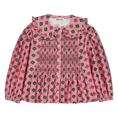 Hello Simone - Floral Patterned Ruched Blouse, Velvet Textured | Pink