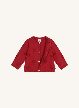 Petit Bateau - Organic cotton heart eyelet cardigan | Red