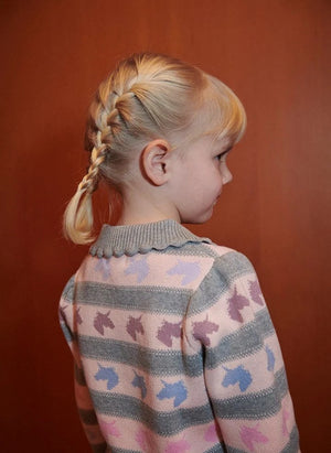 Copenhagen Colors - Organic Cotton Unicorn-Pattern Polo Collar Sweater | Grey