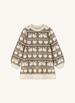 Fliink - Cute Swan Knit Dress, Organic Cotton | Ecru