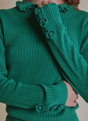 Emile et Ida - Eliane Crochet Sweater | Olive Green
