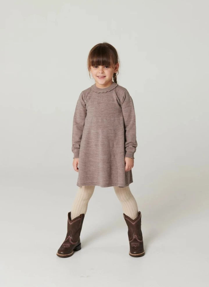 Copenhagen Colors - Wavy-Collared Merino Wool Dress | Taupe brown