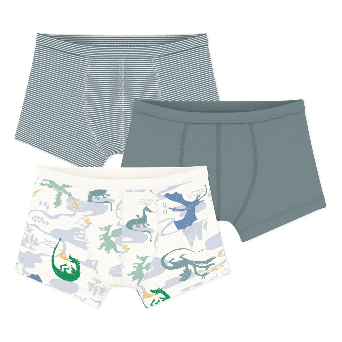 Petit Bateau - 3-Piece Organic Cotton Dragon Boxer Briefs | Green