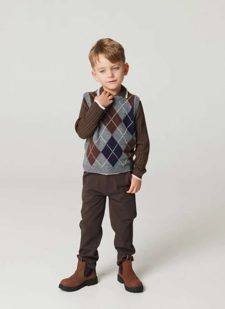 Copenhagen Colors - Grey Argyle Sleeveless Wool Sweater