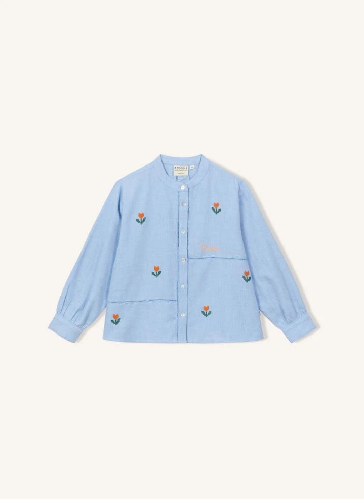 Arsène et Les Pipelettes - Floral Embroidered Blouse | Light blue