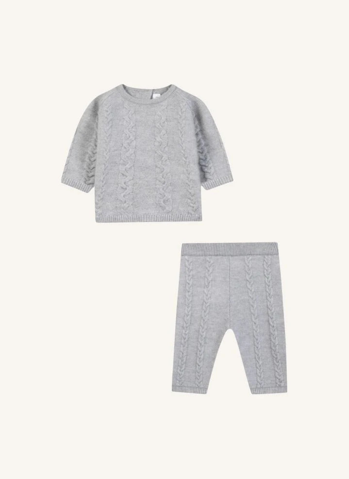 Tartine et Chocolat - Wool Cable Sweater and Pants Set | Grey Mélange