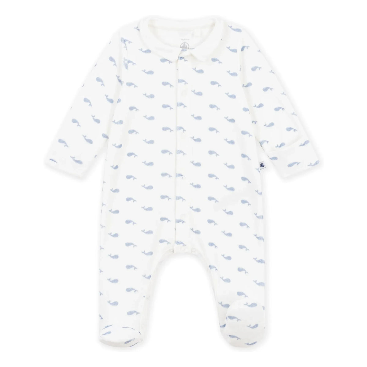 Petit Bateau - Dors Bien Whale Velvet Organic Cotton Pajamas | White