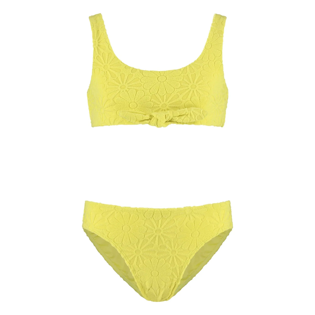 Beachlife - Textured Flower Bowknot Swimsuit | Yellow