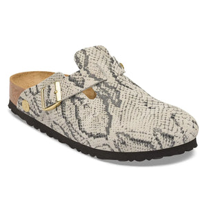 BIRKENSTOCK - Boston Rivet Snakeskin Clog | Light Grey