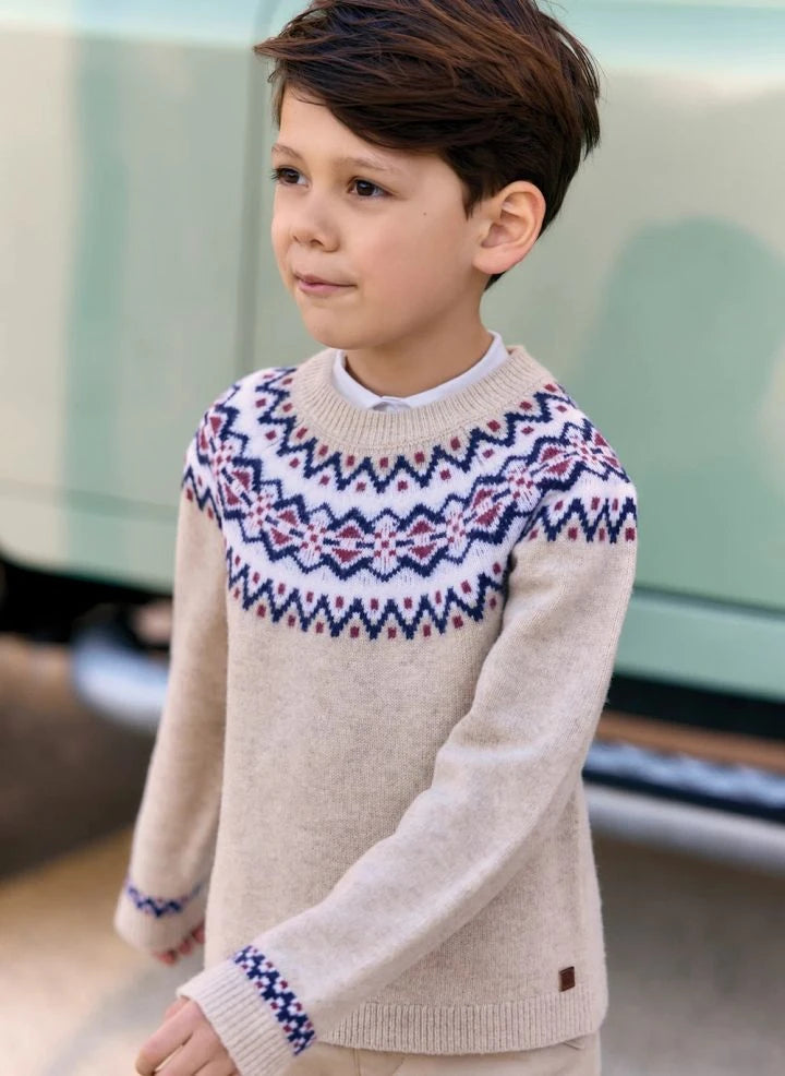 Tartine et Chocolat - Jacquard Winter Wool Sweater | Sand