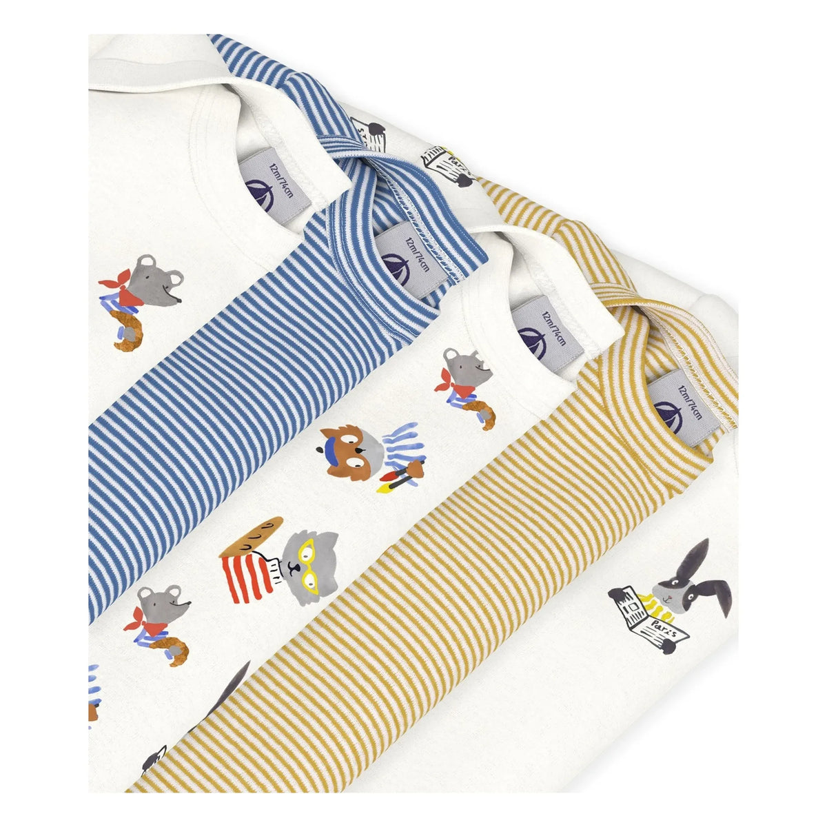 Petit Bateau - 5-Pack Organic Cotton Animal Bodysuit Set | White
