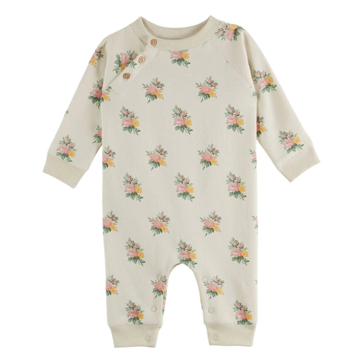 Emile et Ida - Organic Cotton Terry Floral Romper | Ecru