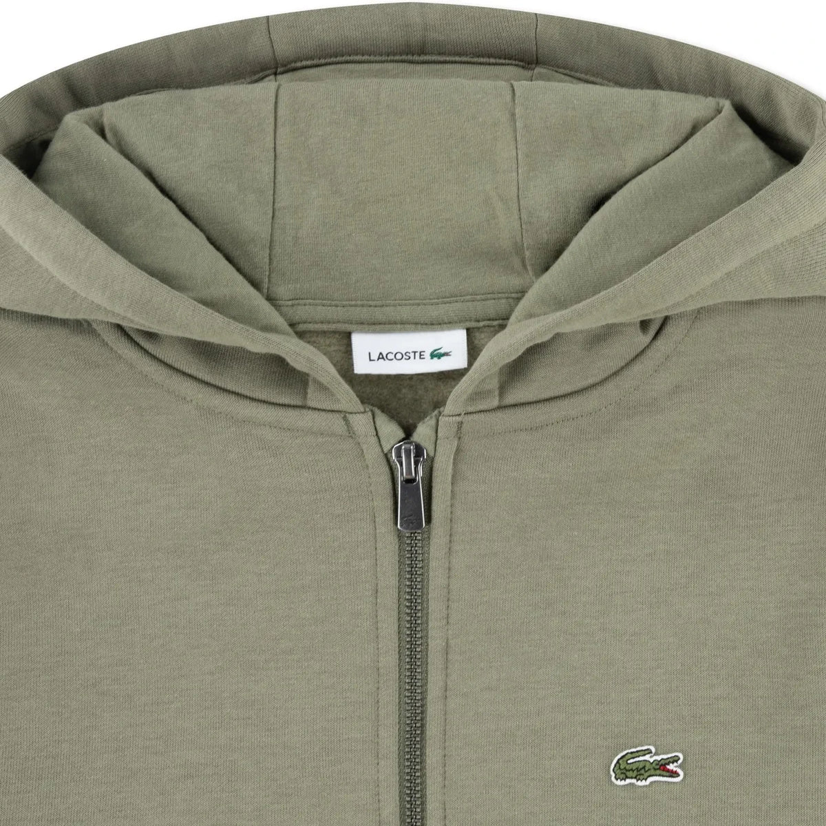 Lacoste - Zip Hooded Sweatshirt with Logo Details | Khaki