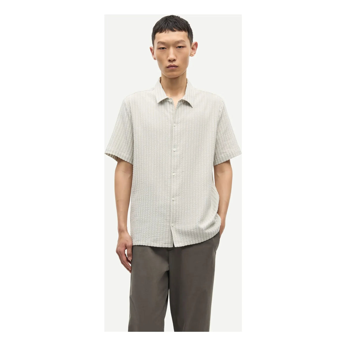 Samsoe Samsoe - Avan JX Short Sleeve Cotton Shirt | Light Gray