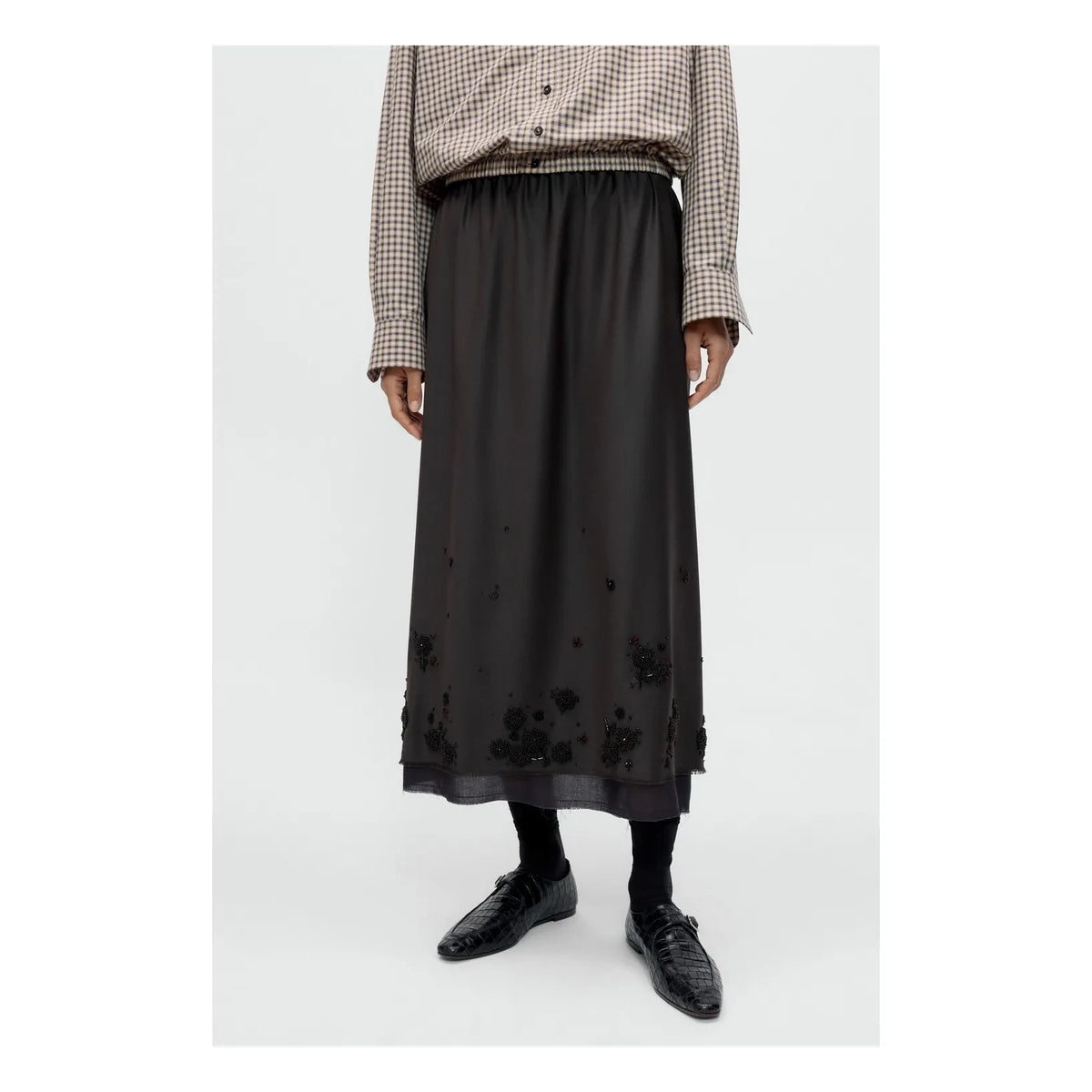 Cordera - Belt Detailed Decorative Wool Skirt | Dark Brown