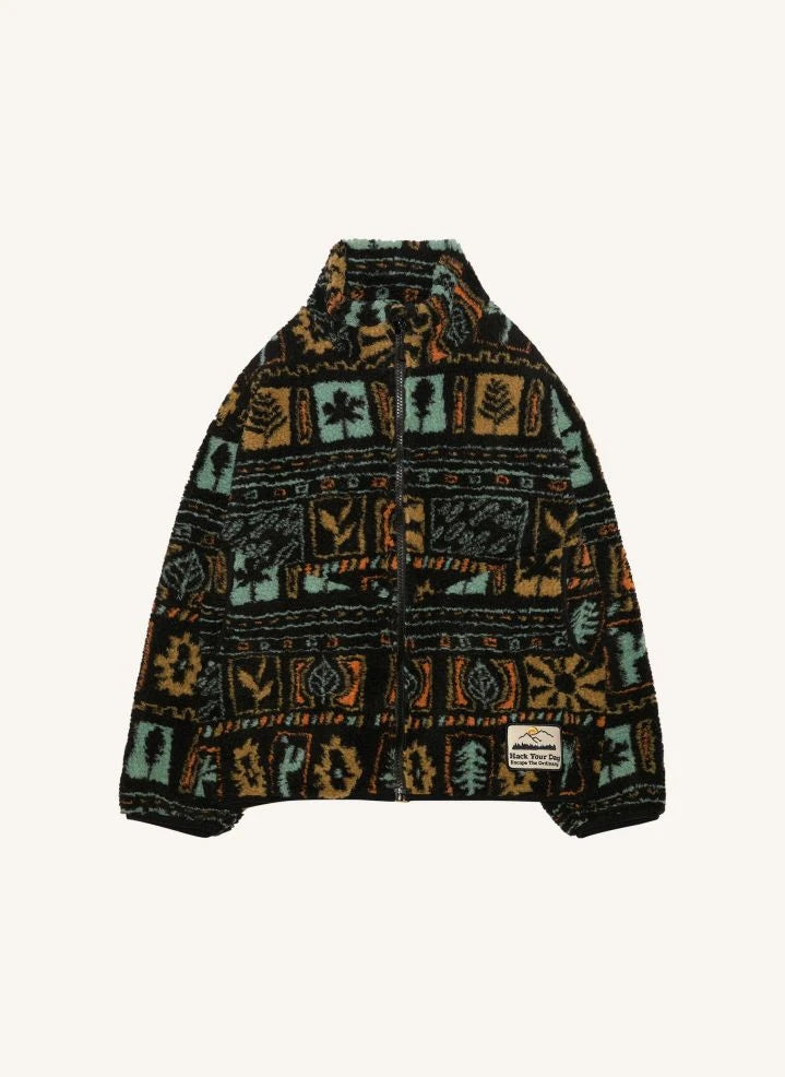 Hundred Pieces - Jacquard Plush Sherpa Jacket | Black