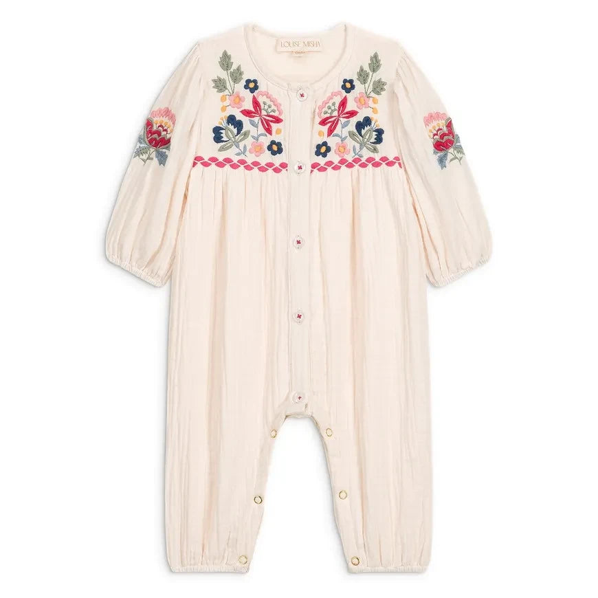 Louise Misha - Idria organic cotton gauze romper | Cream