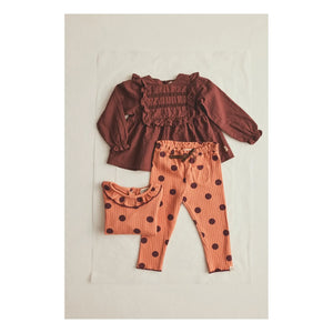 Cozmo - Mika Ruffled Leggings Organic Cotton Dots | Coral