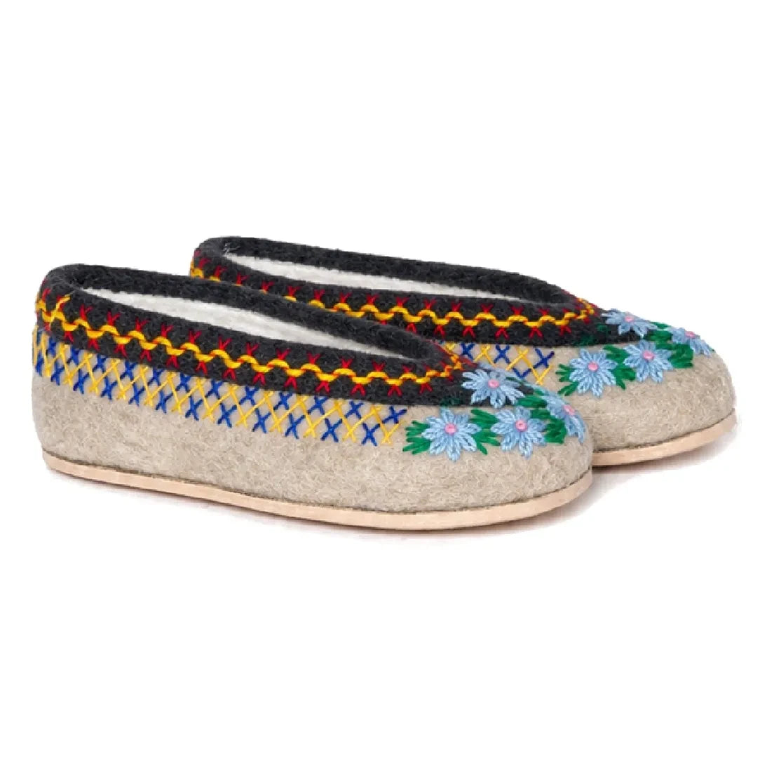 Folkloore - Floral Patterned Wool Slippers - Women's Collection | Cream