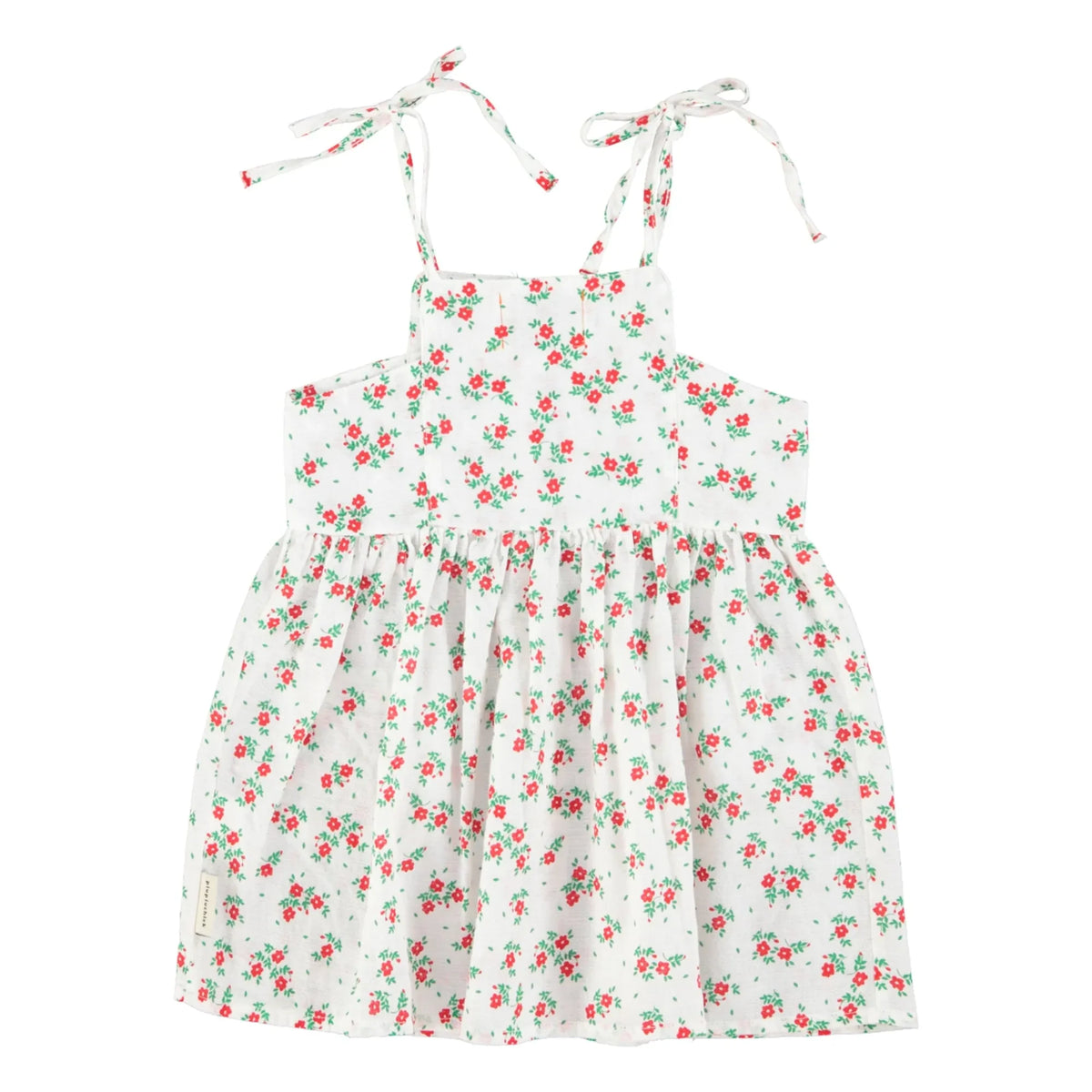 Piupiuchick - Organic Cotton Floral Patterned Tie Detail Dress | White