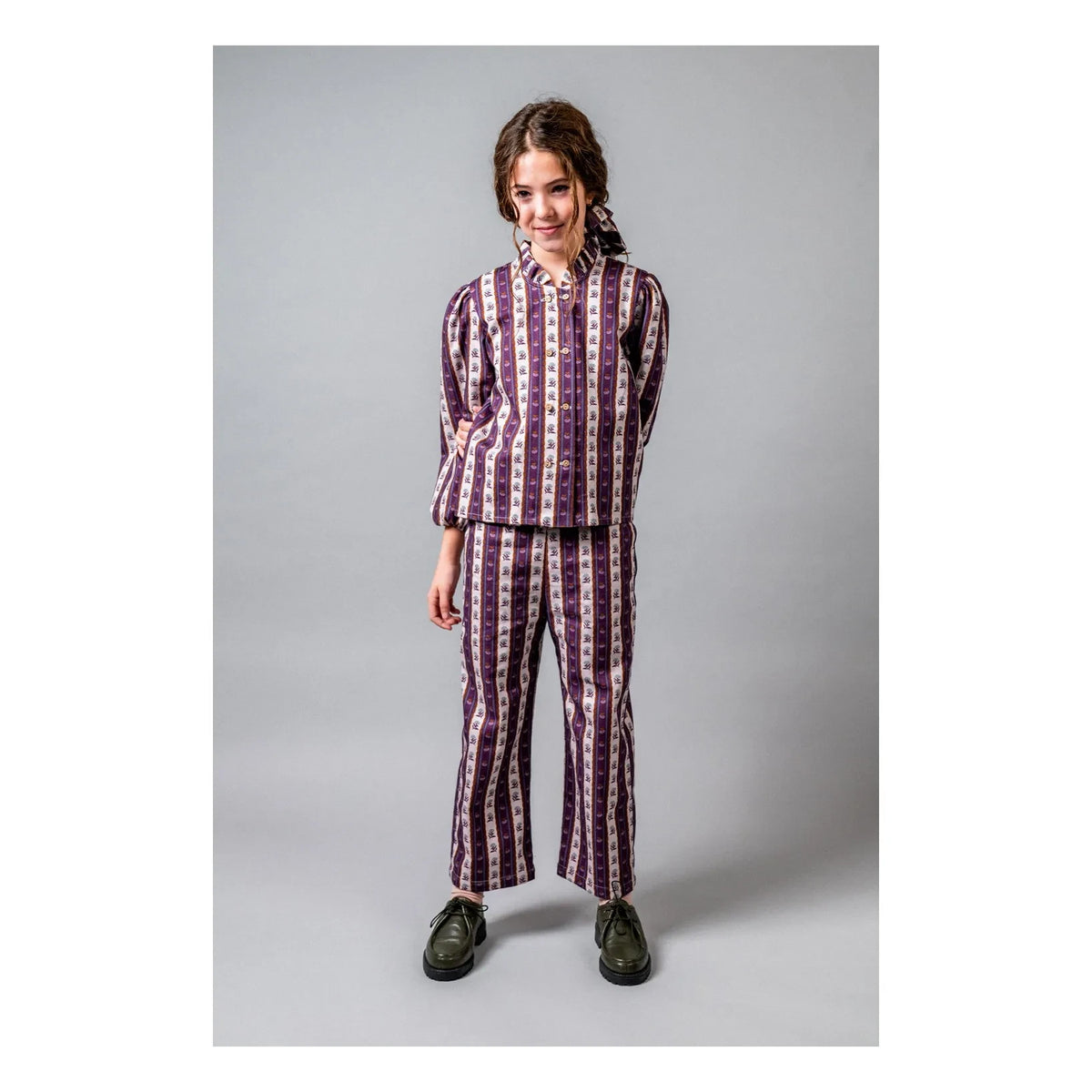 birinit - Montal Flower Patterned Striped Trousers | Purple