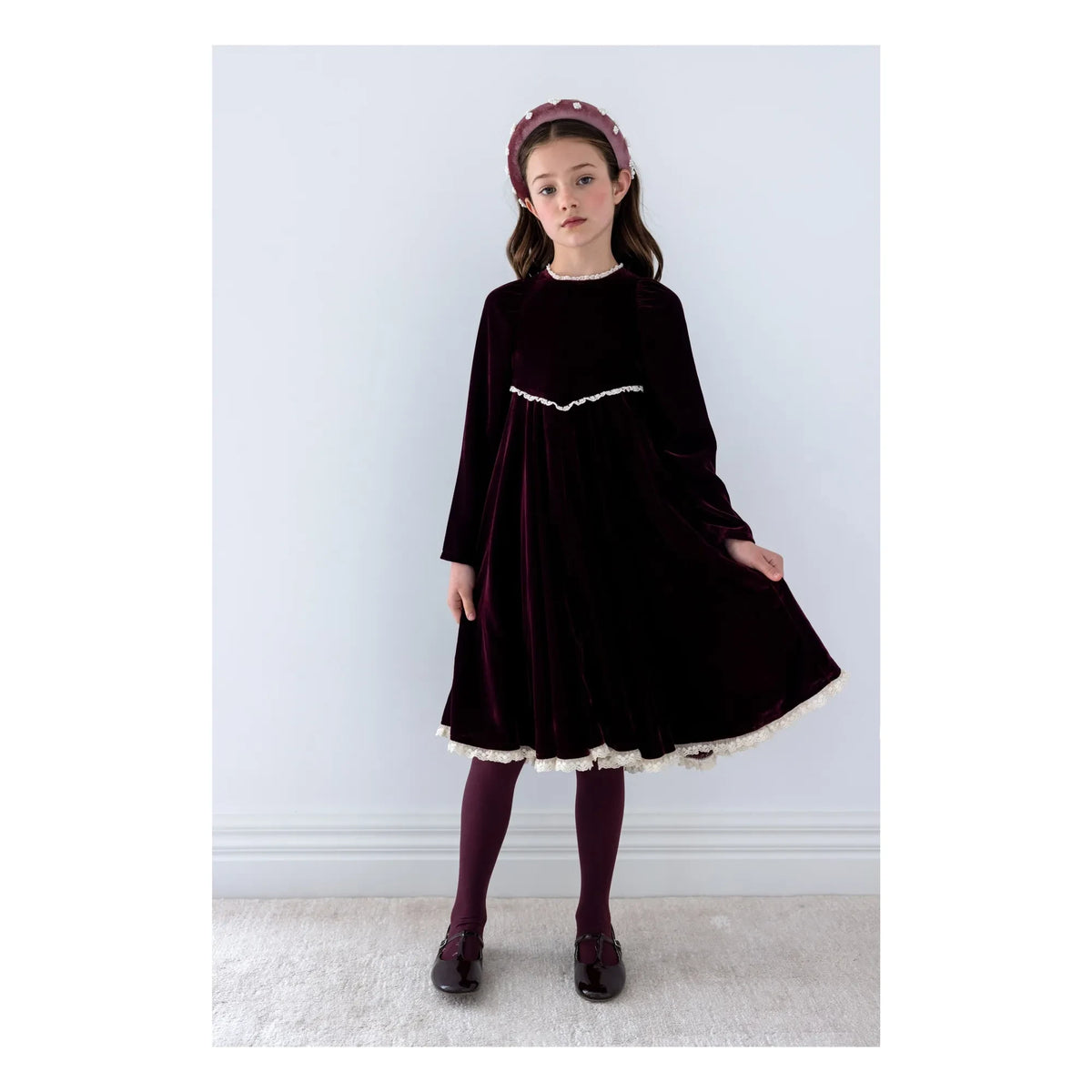 petite Amalie - Openwork Lace Velvet Dress | Eggplant