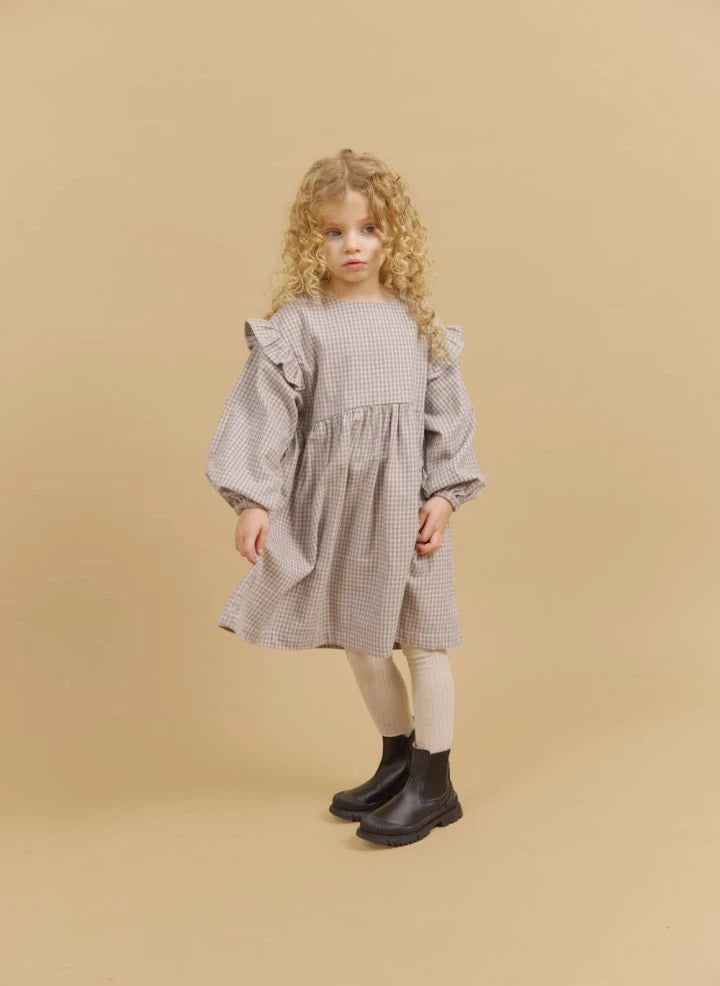 Wheat - Gro Checked organic cotton dress | Grey