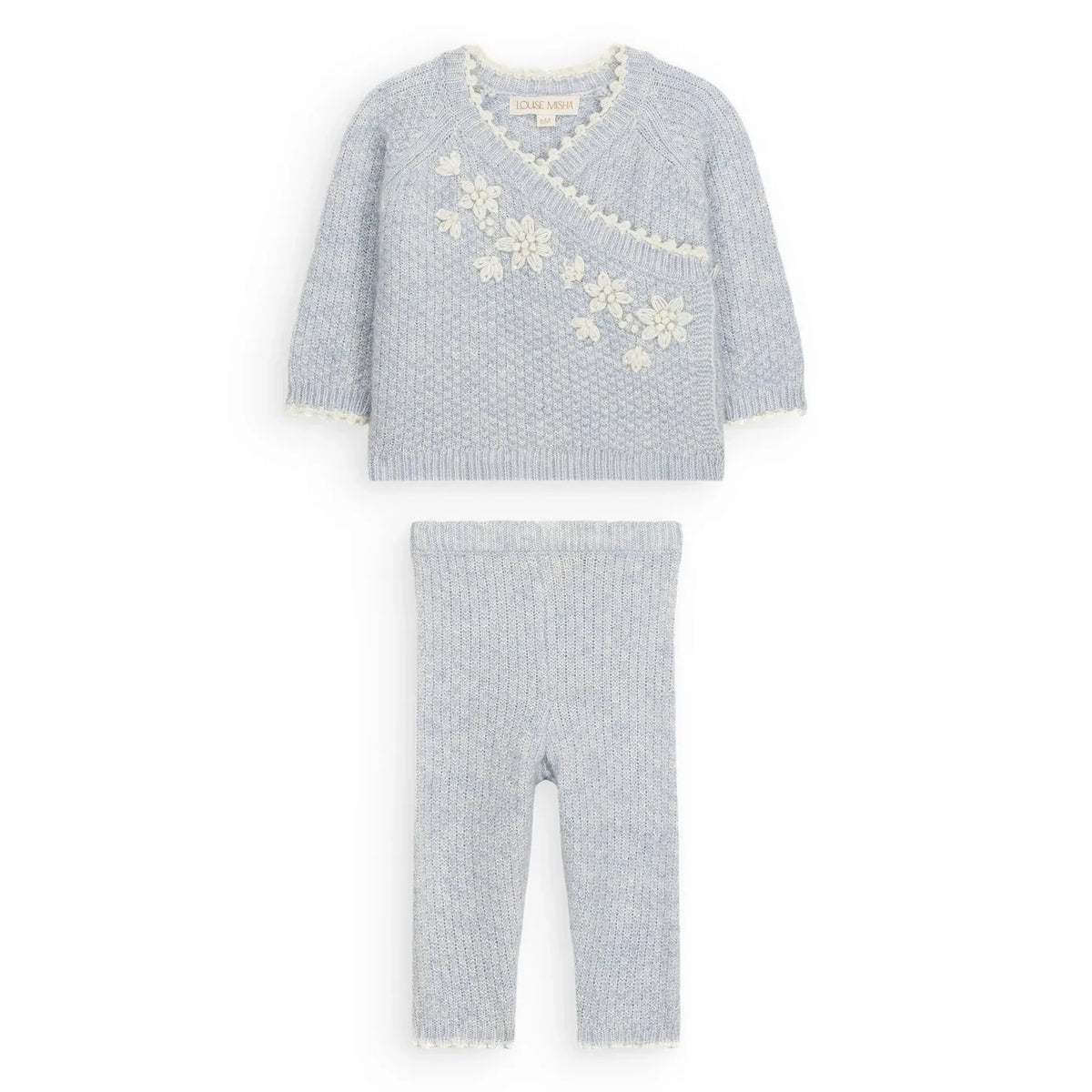 Louise Misha - Lilana Alpaca crossover top and pants set | Light blue