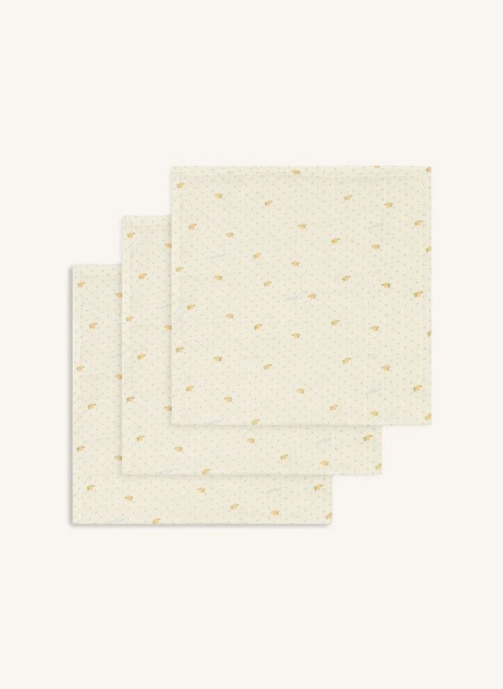 Konges Sløjd - Lemon Dot Organic Cotton Baby Muslin Cloths - Set of 3 | Yellow