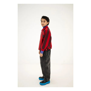 Repose AMS - Striped Organic Cotton Polo Neck Sweatshirt | Red