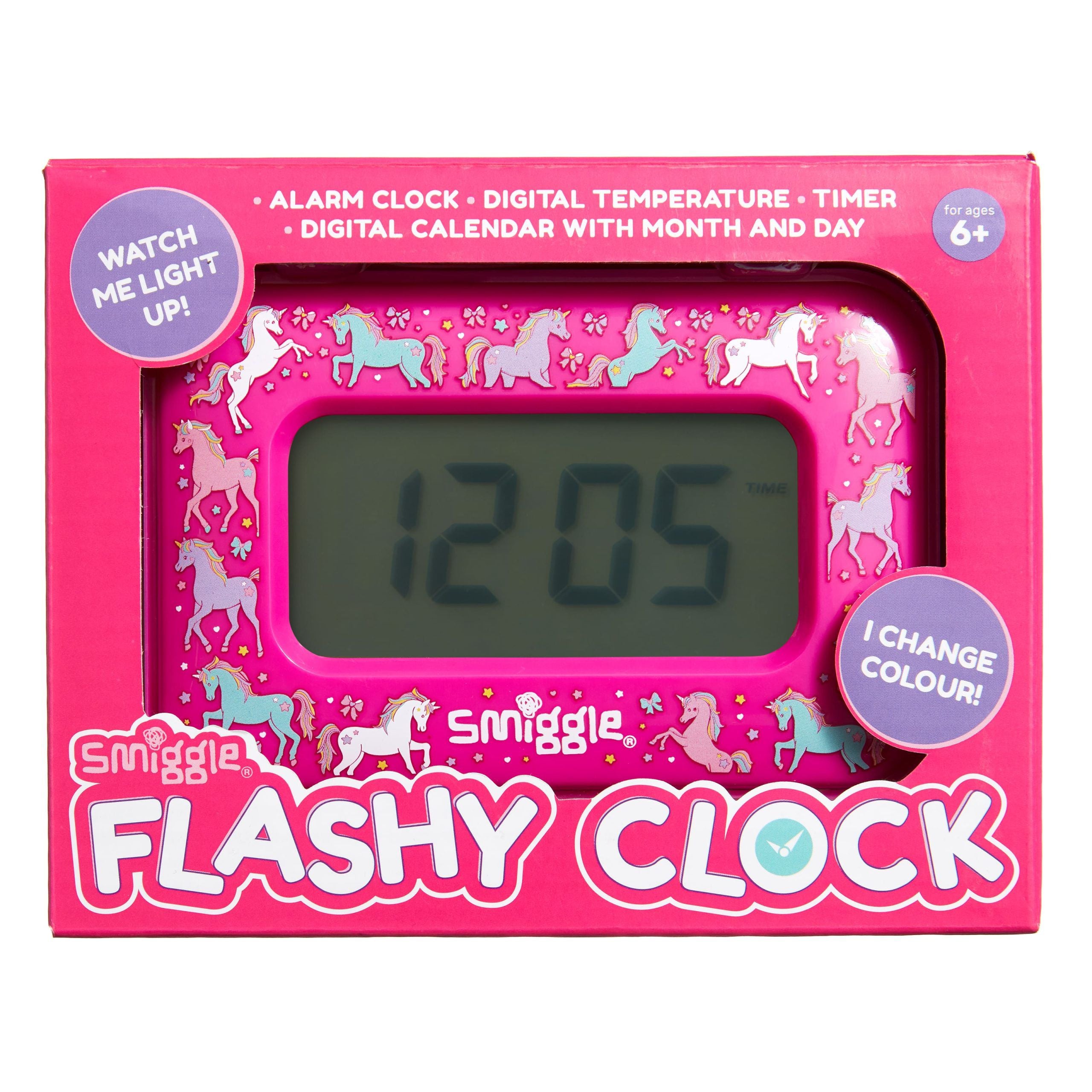 Smiggle - Unicorn Pembe Işıklı ve Alarmli Masa Saati-Dinossi