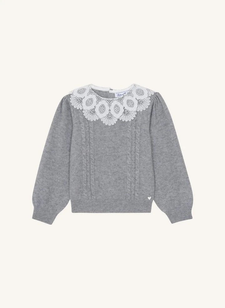 Tartine et Chocolat - Twisted Lace Collar Sweater | Grey melange