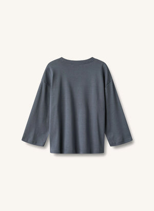 Wheat - Axe Print Smiley Organic Cotton T-shirt | Grey Blue