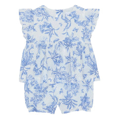 Tartine et Chocolat - Floral Pattern Top and Shorts Set Inspired by Toile de Jouy | Electric Blue