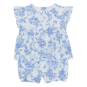 Tartine et Chocolat - Floral Pattern Top and Shorts Set Inspired by Toile de Jouy | Electric Blue