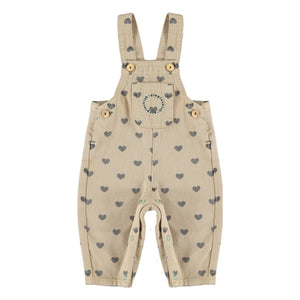 Piupiuchick - Organic Cotton Heart Detail Dungarees | Beige