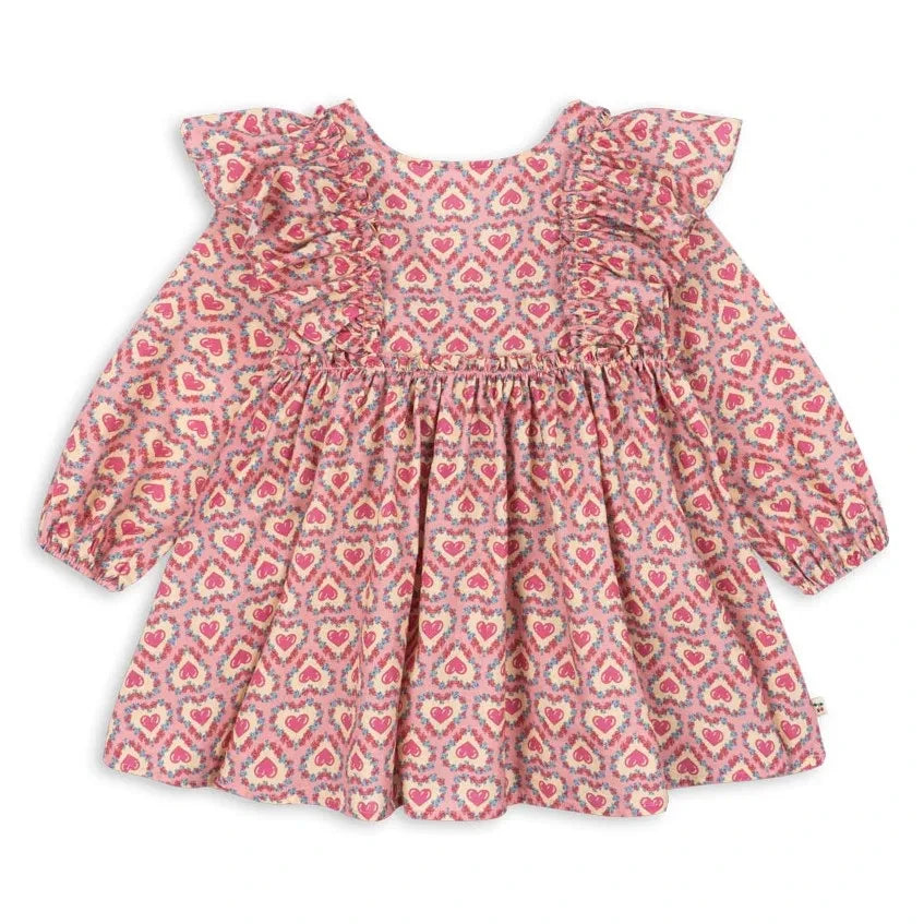Konges Sløjd - Organic Cotton Heart Pattern Ruffled Dress | Pink