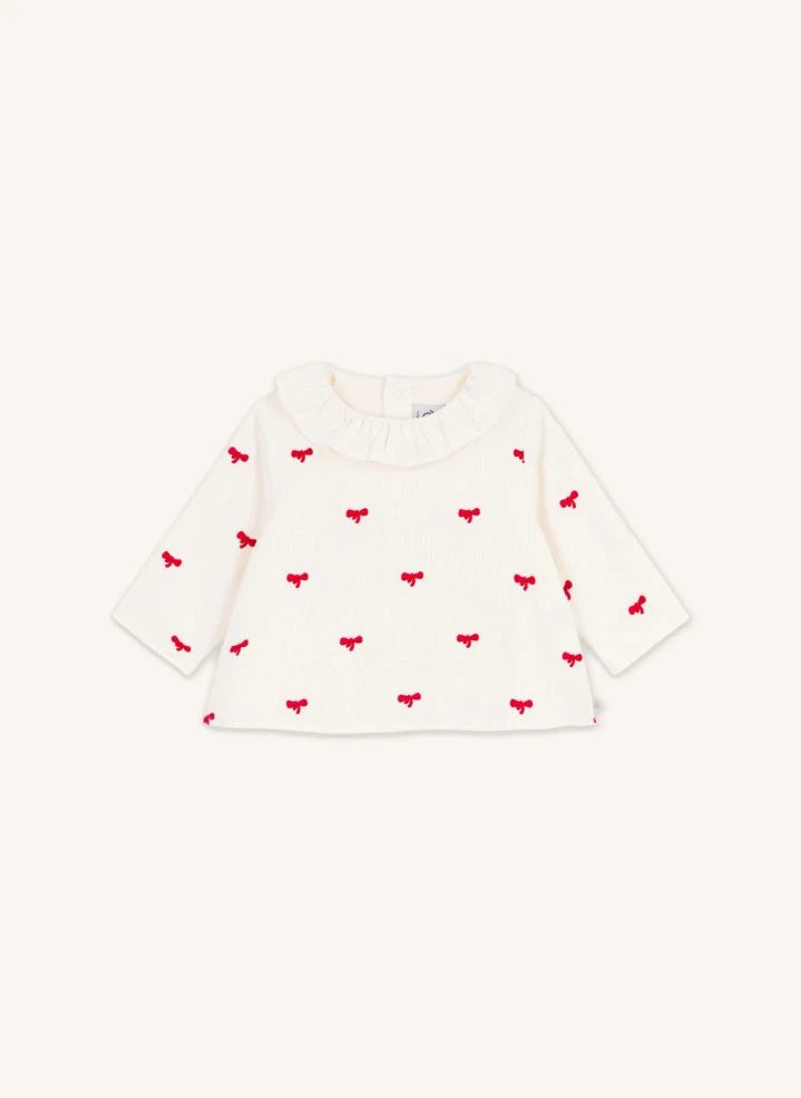 Petit Bateau - Organic Cotton Velour Knotted Blouse | Ecru