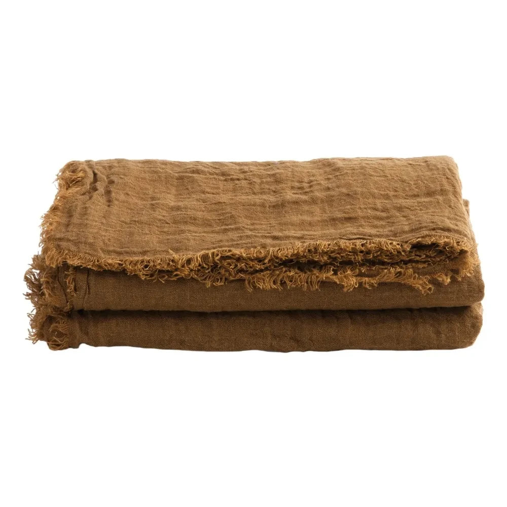 Maison de Vacances - Vice Versa Washed Linen Gauze Tassel Curtain | Havana