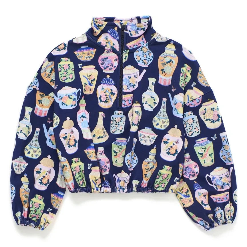 Maison Mangostan - Porcelain Zip-Up Sweatshirt | Dark Blue