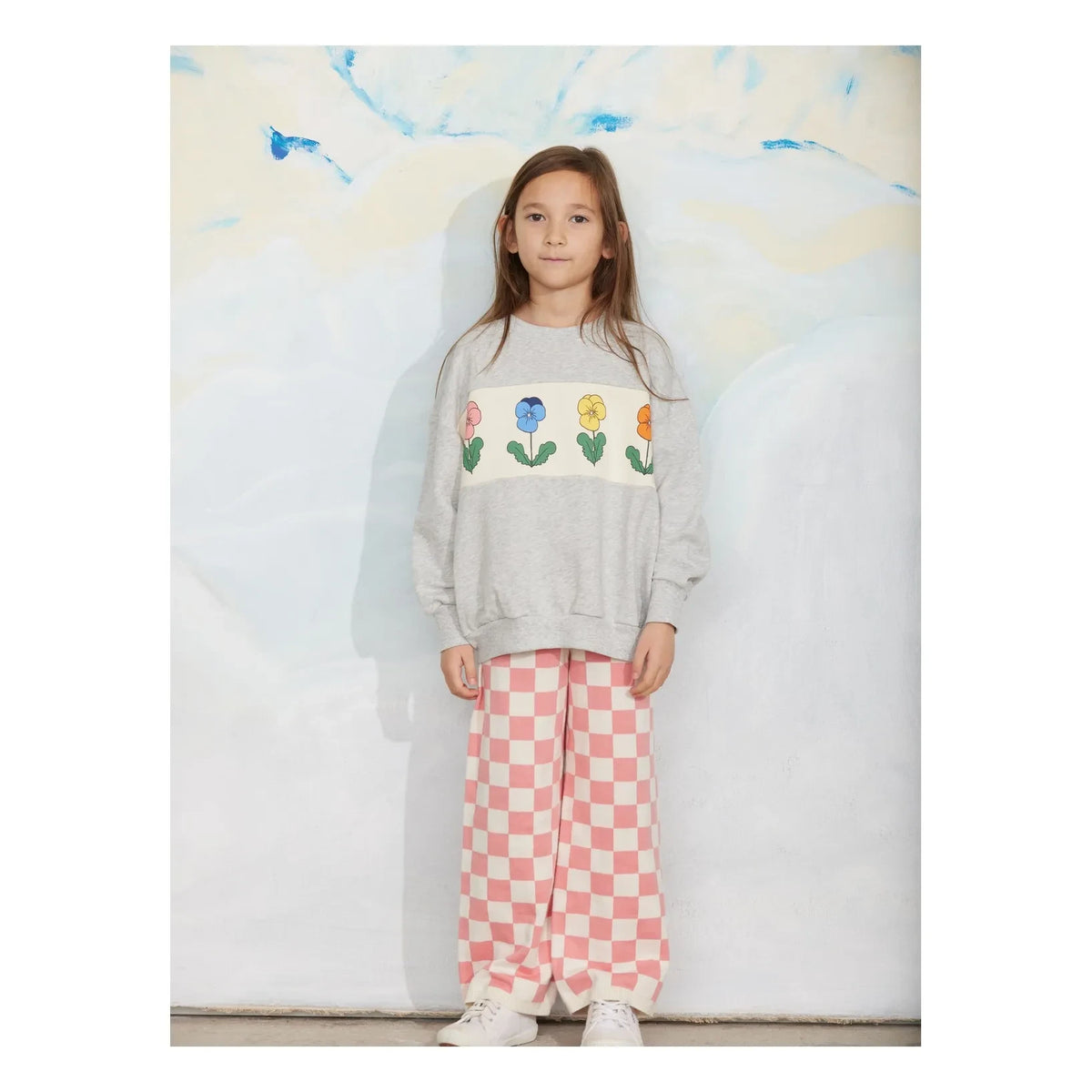 Mini Rodini - Organic cotton flower sweatshirt | Grey melange