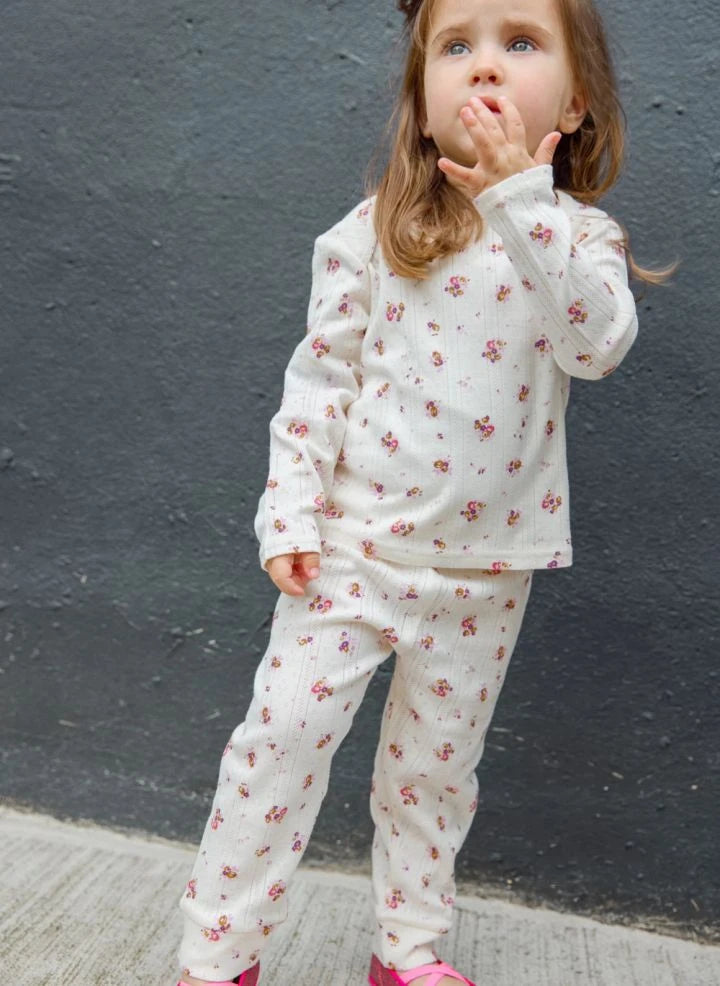 Bonton - Floral Beanie, T-Shirt and Leggings Set | Ecru