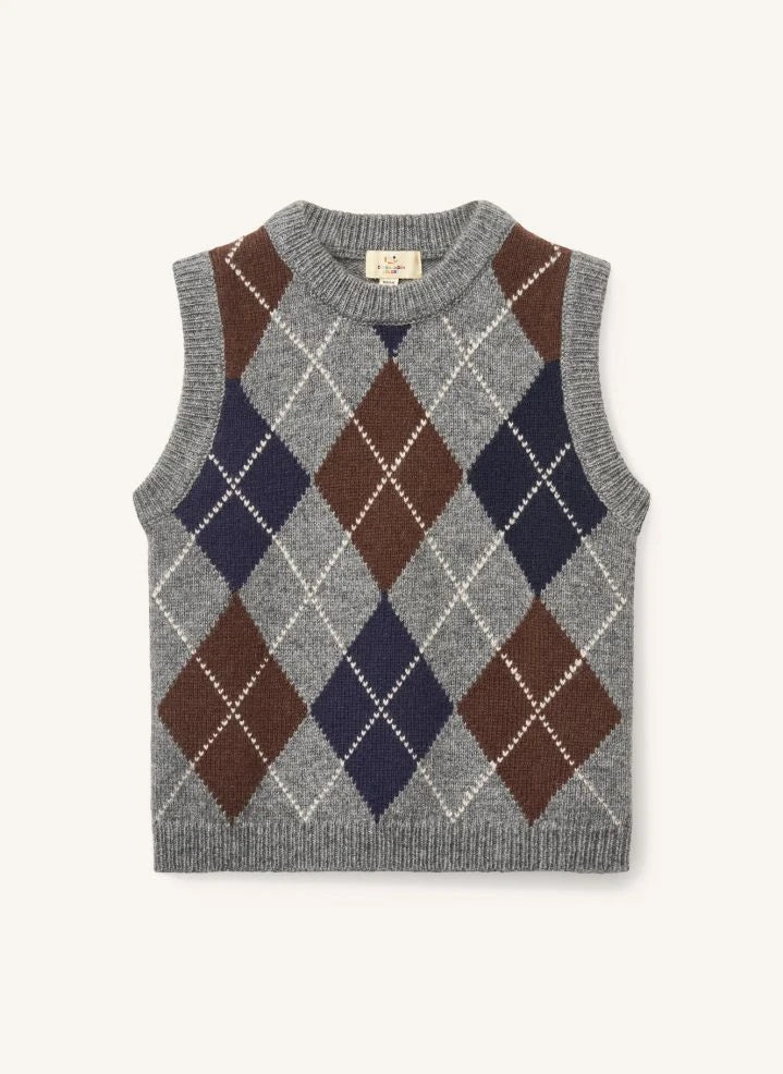 Copenhagen Colors - Grey Argyle Sleeveless Wool Sweater