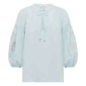 Boteh - Melissa Cotton Embroidered Blouse | Light blue
