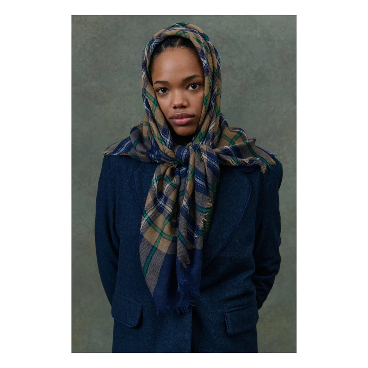 Louise Misha - Mekness Wool Check Scarf - Women's Collection | Blue