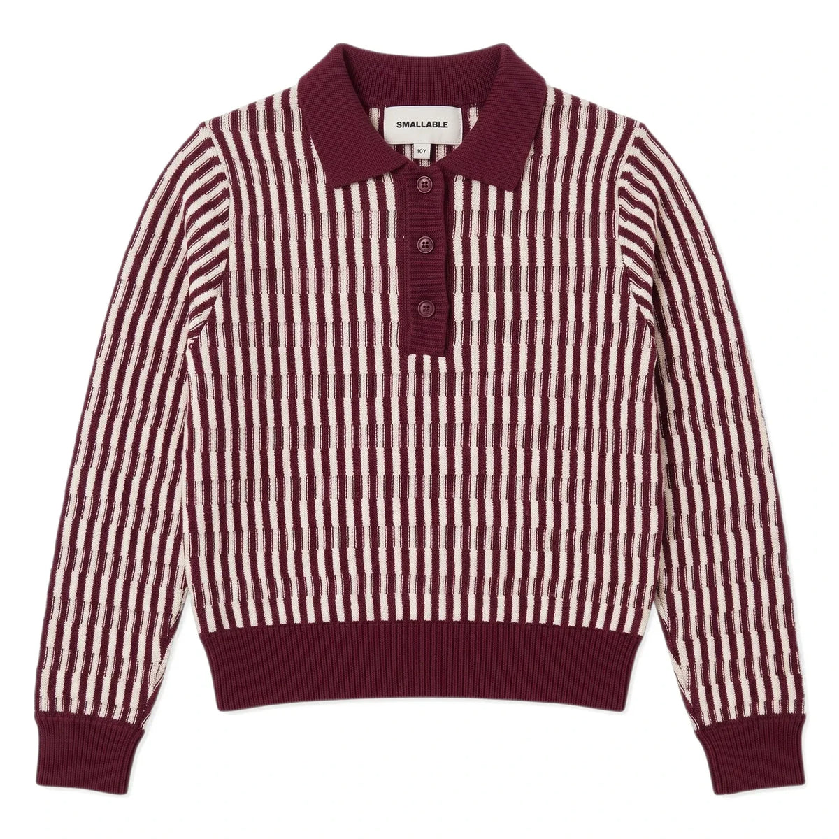 Smallable Kid - Zia Striped Polo Neck Sweater | Cherry Red